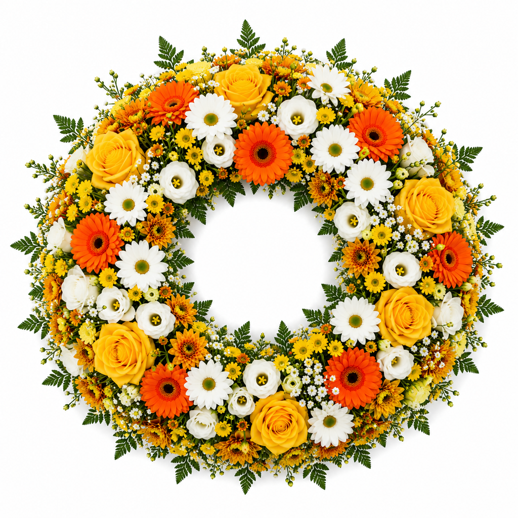 Couronne Funéraire Jaune et Orange