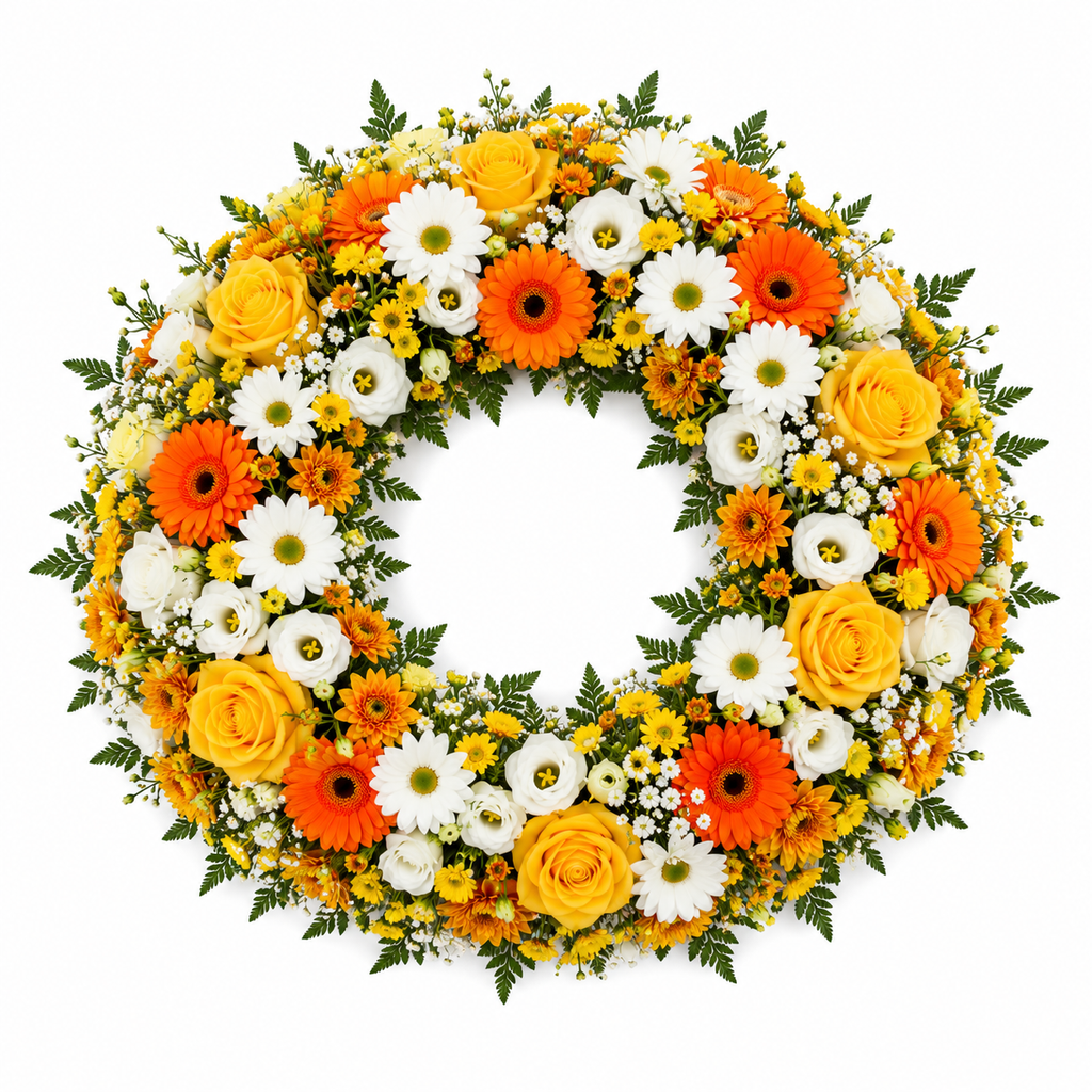 Couronne Funéraire Jaune et Orange