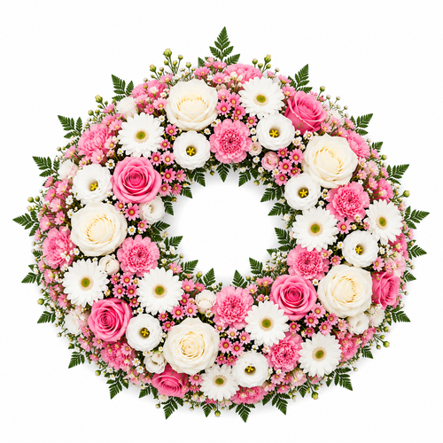 Couronne Funéraire Blanc et Rose