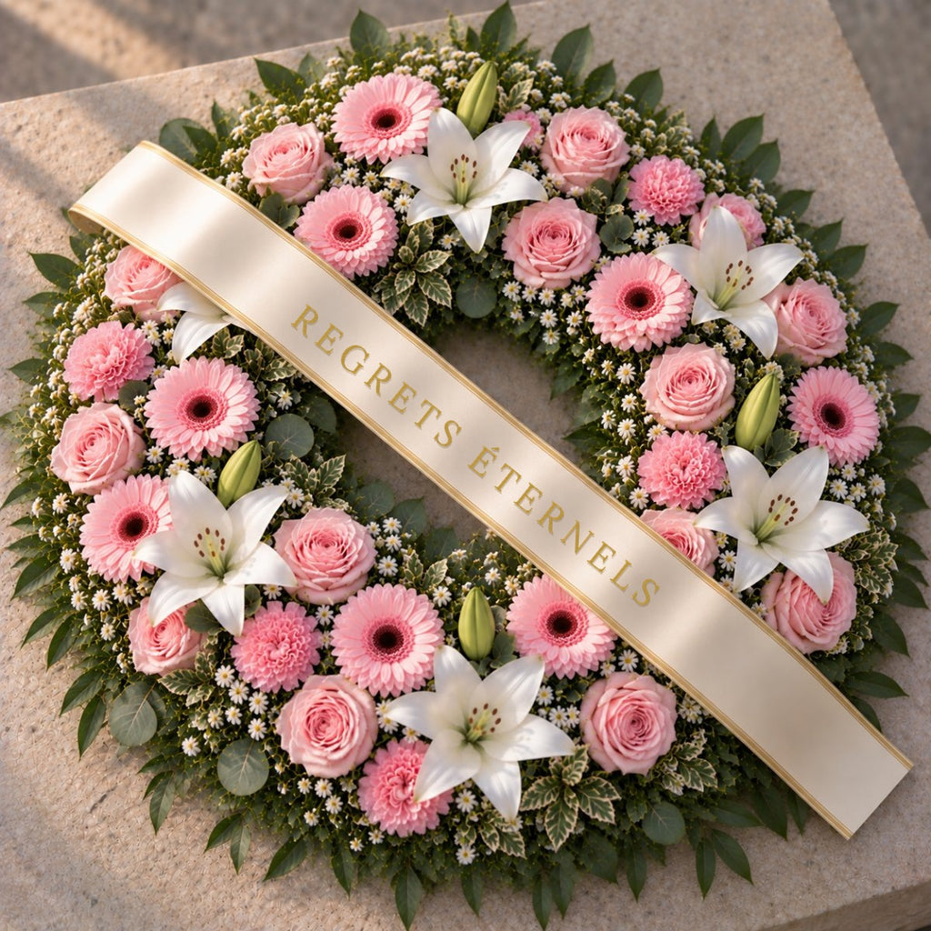 Couronne Funéraire Blanc et Rose