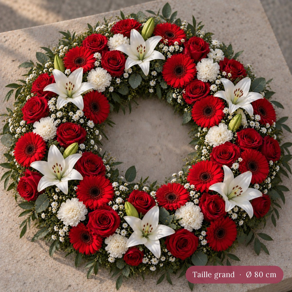 Couronne Funéraire Blanc et Rouge