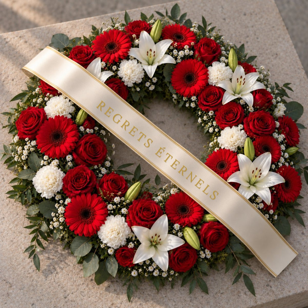 Couronne Funéraire Blanc et Rouge