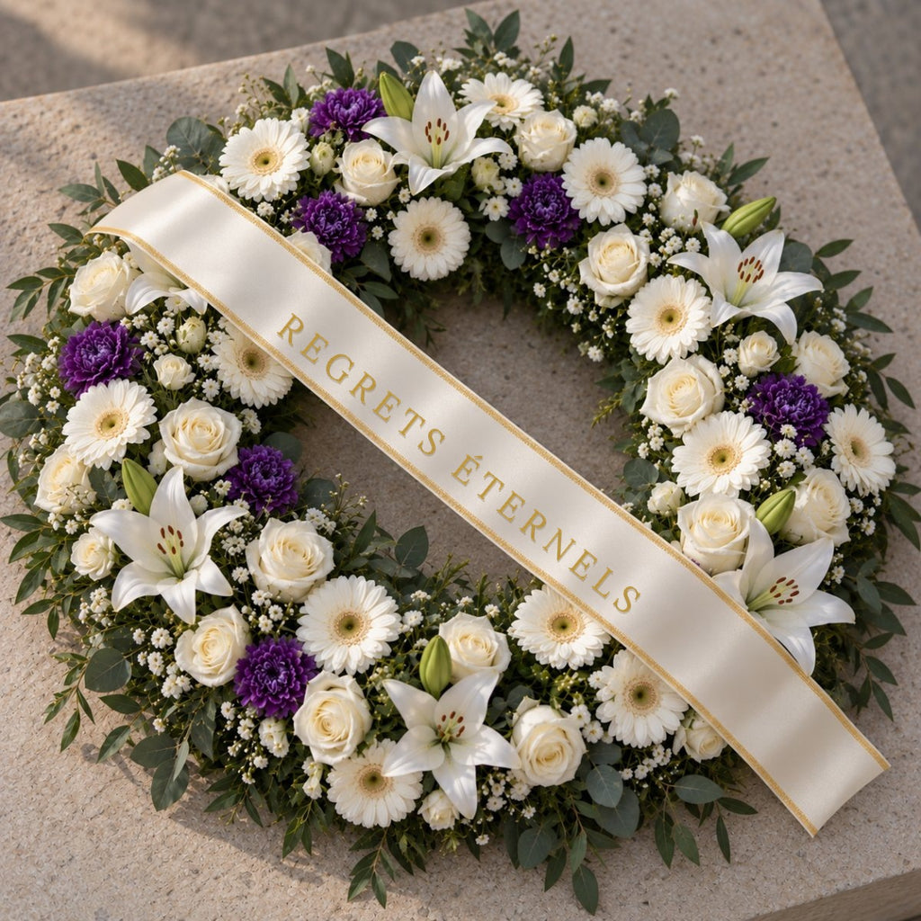 Couronne Funéraire Blanc et Violet
