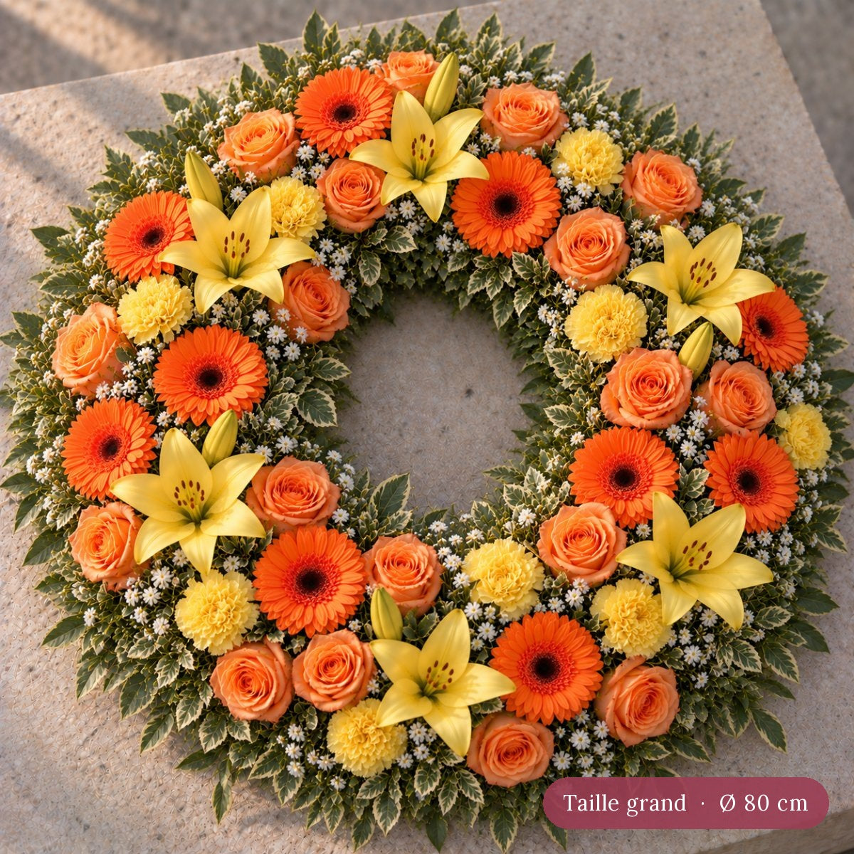 Couronne Funéraire Jaune et Orange