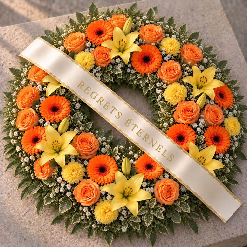 Couronne Funéraire Jaune et Orange