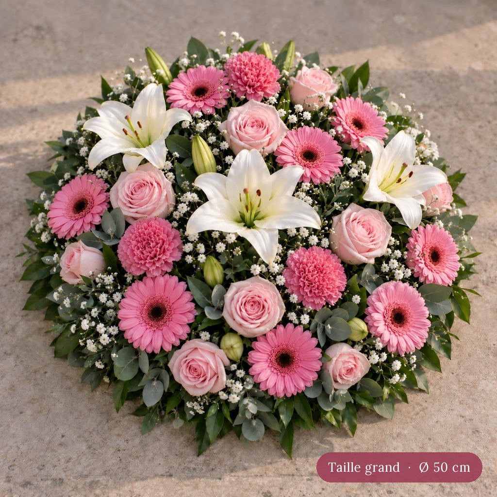 Coussin Funéraire Blanc et Rose