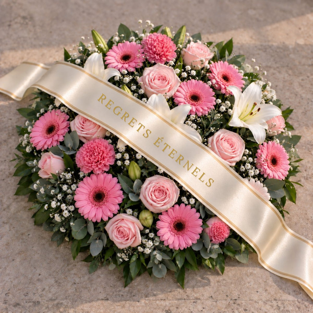 Coussin Funéraire Blanc et Rose