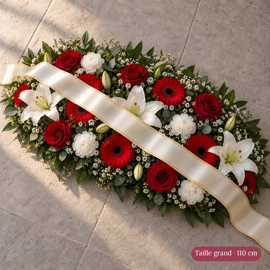 Raquette Funéraire Blanc et Rouge